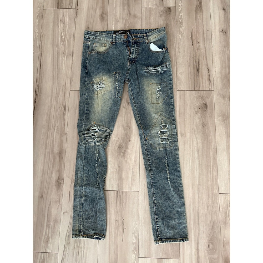 Chrome Edge CR24 Bordo Croato Distressed Moto Slim Jeans 32x32 Blue Denim